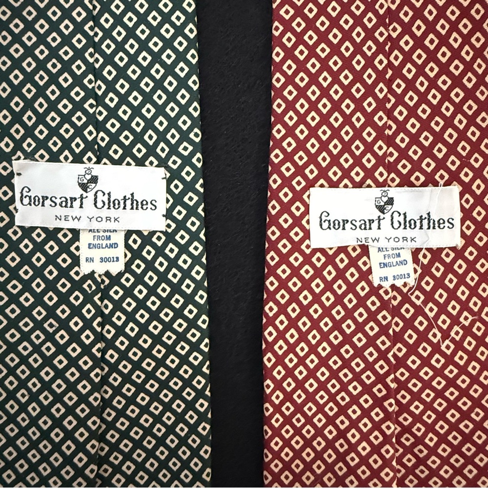 Vintage Gorsart Clothes Silk Tie Pair - Red & Green Diamond Pattern